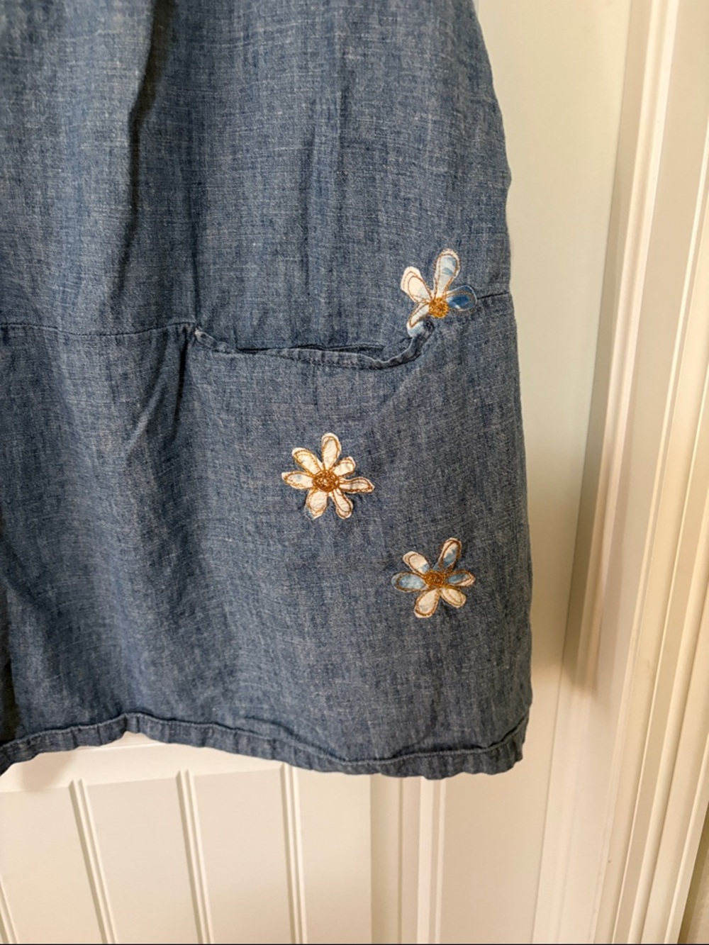 Eileen Fischer Chambray Blue Embroidered Midi Skirt - Picture 9 of 10